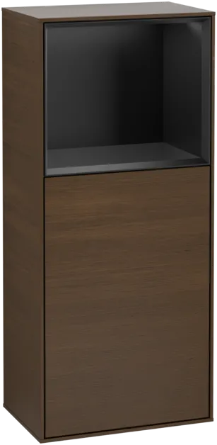 Bild von VILLEROY BOCH Finion Seitenschrank, mit Beleuchtung, 1 Tür, 418 x 936 x 270 mm, Walnut Veneer / Black Matt Lacquer #F500PDGN