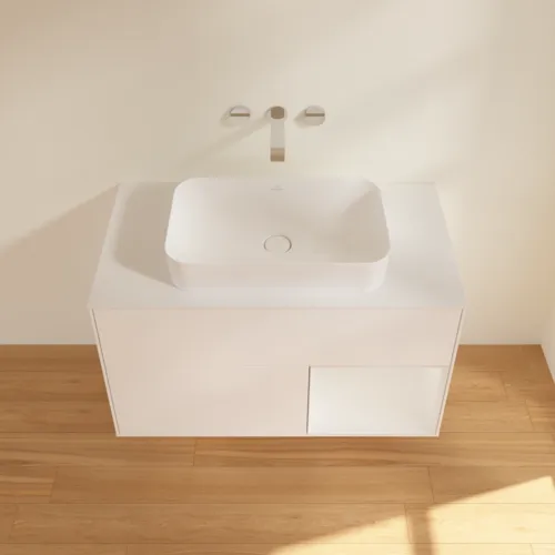 Bild von VILLEROY BOCH Finion Waschbeckenunterschrank, mit Beleuchtung, 2 Auszüge, 1000 x 603 x 501 mm, White Matt Lacquer / Glossy White Lacquer / Glass White Matt #F661GFMT
