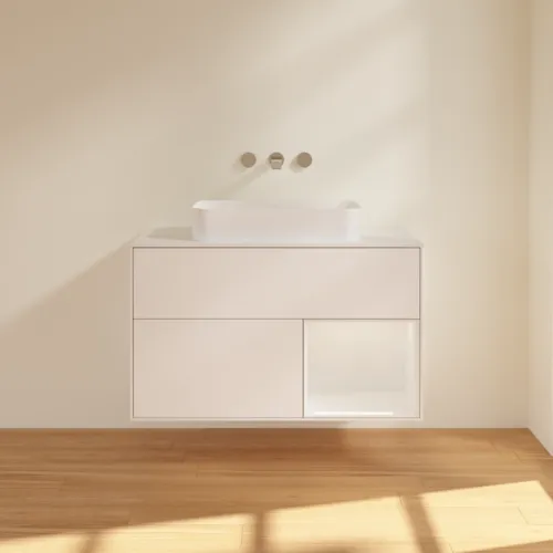 Bild von VILLEROY BOCH Finion Waschbeckenunterschrank, mit Beleuchtung, 2 Auszüge, 1000 x 603 x 501 mm, White Matt Lacquer / Glossy White Lacquer / Glass White Matt #F661GFMT