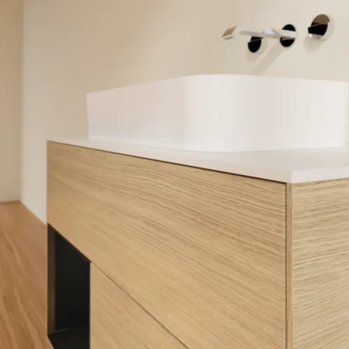 Bild von VILLEROY BOCH Finion Waschbeckenunterschrank, mit Beleuchtung, 2 Auszüge, 1000 x 603 x 501 mm, Oak Veneer / Black Matt Lacquer / Glass White Matt #F651PDPC