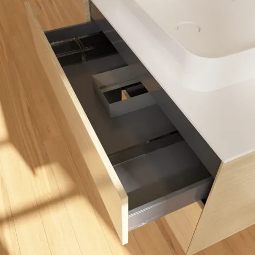 Bild von VILLEROY BOCH Finion Waschbeckenunterschrank, mit Beleuchtung, 2 Auszüge, 1000 x 603 x 501 mm, Oak Veneer / Black Matt Lacquer / Glass White Matt #F651PDPC