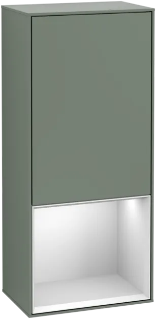 Bild von VILLEROY BOCH Finion Seitenschrank, mit Beleuchtung, 1 Tür, 418 x 936 x 270 mm, Olive Matt Lacquer / White Matt Lacquer #F550MTGM