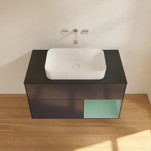 Bild von VILLEROY BOCH Finion Waschbeckenunterschrank, mit Beleuchtung, 2 Auszüge, 1000 x 603 x 501 mm, Midnight Blue Matt Lacquer / Olive Matt Lacquer / Glass Black Matt #F662GMHG