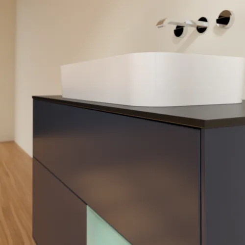 Bild von VILLEROY BOCH Finion Waschbeckenunterschrank, mit Beleuchtung, 2 Auszüge, 1000 x 603 x 501 mm, Midnight Blue Matt Lacquer / Olive Matt Lacquer / Glass Black Matt #F662GMHG