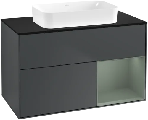 Bild von VILLEROY BOCH Finion Waschbeckenunterschrank, mit Beleuchtung, 2 Auszüge, 1000 x 603 x 501 mm, Midnight Blue Matt Lacquer / Olive Matt Lacquer / Glass Black Matt #F662GMHG
