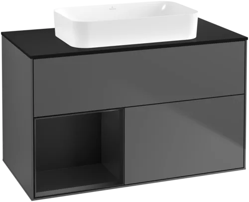 Bild von VILLEROY BOCH Finion Waschbeckenunterschrank, mit Beleuchtung, 2 Auszüge, 1000 x 603 x 501 mm, Anthracite Matt Lacquer / Black Matt Lacquer / Glass Black Matt #F652PDGK