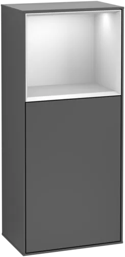 Bild von VILLEROY BOCH Finion Seitenschrank, mit Beleuchtung, 1 Tür, 418 x 936 x 270 mm, Anthracite Matt Lacquer / White Matt Lacquer #F500MTGK