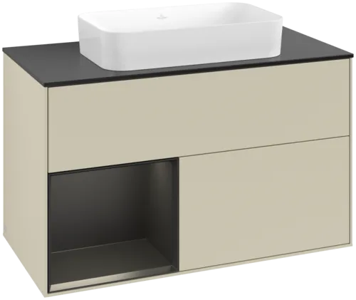 Bild von VILLEROY BOCH Finion Waschbeckenunterschrank, mit Beleuchtung, 2 Auszüge, 1000 x 603 x 501 mm, Silk Grey Matt Lacquer / Black Matt Lacquer / Glass Black Matt #F652PDHJ