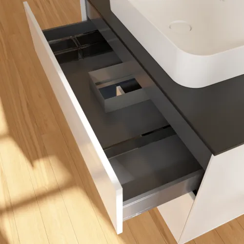 Bild von VILLEROY BOCH Finion Waschbeckenunterschrank, mit Beleuchtung, 2 Auszüge, 1000 x 603 x 501 mm, Glossy White Lacquer / Midnight Blue Matt Lacquer / Glass Black Matt #F652HGGF