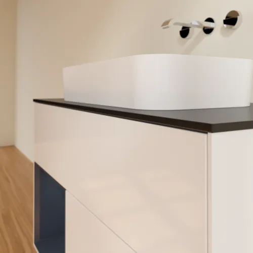 Bild von VILLEROY BOCH Finion Waschbeckenunterschrank, mit Beleuchtung, 2 Auszüge, 1000 x 603 x 501 mm, Glossy White Lacquer / Midnight Blue Matt Lacquer / Glass Black Matt #F652HGGF