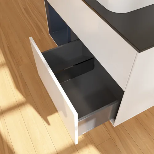 Bild von VILLEROY BOCH Finion Waschbeckenunterschrank, mit Beleuchtung, 2 Auszüge, 1000 x 603 x 501 mm, Glossy White Lacquer / Midnight Blue Matt Lacquer / Glass Black Matt #F652HGGF