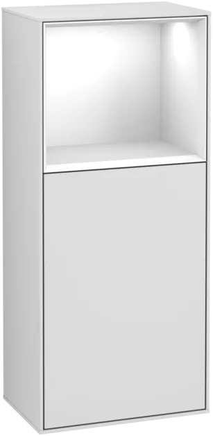 Bild von VILLEROY BOCH Finion Seitenschrank, mit Beleuchtung, 1 Tür, 418 x 936 x 270 mm, White Matt Lacquer / Glossy White Lacquer #F510GFMT