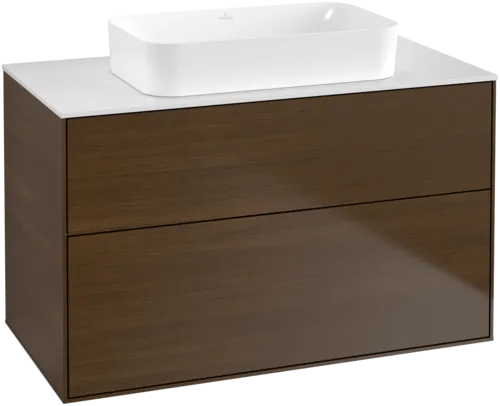 Bild von VILLEROY BOCH Finion Waschbeckenunterschrank, 2 Auszüge, 1000 x 603 x 501 mm, Walnut Veneer / Glass White Matt #F64100GN