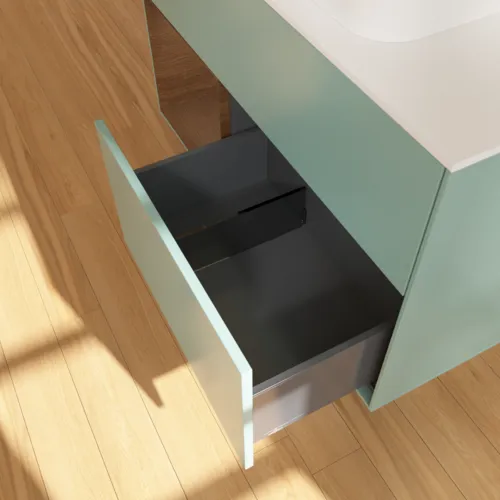 Bild von VILLEROY BOCH Finion Waschbeckenunterschrank, mit Beleuchtung, 2 Auszüge, 1000 x 603 x 501 mm, Olive Matt Lacquer / Walnut Veneer / Glass White Matt #F651GNGM