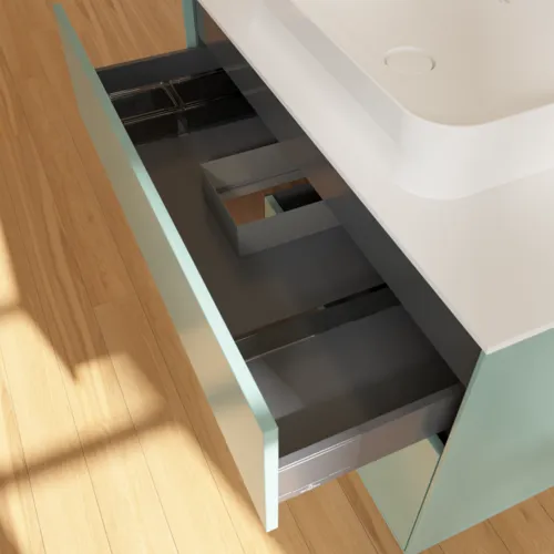 Bild von VILLEROY BOCH Finion Waschbeckenunterschrank, mit Beleuchtung, 2 Auszüge, 1000 x 603 x 501 mm, Olive Matt Lacquer / Walnut Veneer / Glass White Matt #F651GNGM
