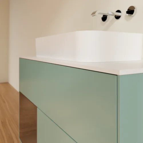 Bild von VILLEROY BOCH Finion Waschbeckenunterschrank, mit Beleuchtung, 2 Auszüge, 1000 x 603 x 501 mm, Olive Matt Lacquer / Walnut Veneer / Glass White Matt #F651GNGM