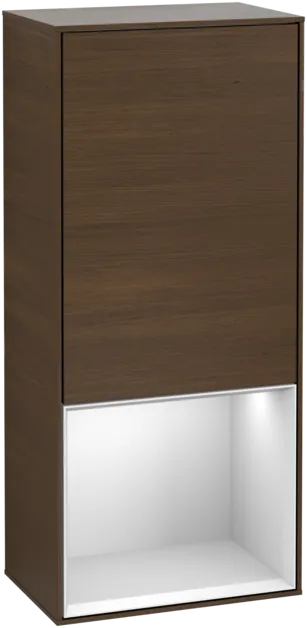 Bild von VILLEROY BOCH Finion Seitenschrank, mit Beleuchtung, 1 Tür, 418 x 936 x 270 mm, Walnut Veneer / White Matt Lacquer #F540MTGN