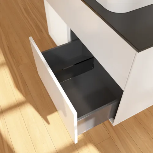 Bild von VILLEROY BOCH Finion Waschbeckenunterschrank, mit Beleuchtung, 2 Auszüge, 1000 x 603 x 501 mm, Glossy White Lacquer / White Matt Lacquer / Glass Black Matt #F652MTGF