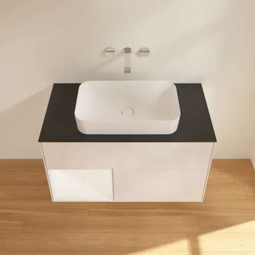 Bild von VILLEROY BOCH Finion Waschbeckenunterschrank, mit Beleuchtung, 2 Auszüge, 1000 x 603 x 501 mm, Glossy White Lacquer / White Matt Lacquer / Glass Black Matt #F652MTGF