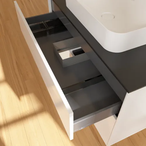 Bild von VILLEROY BOCH Finion Waschbeckenunterschrank, mit Beleuchtung, 2 Auszüge, 1000 x 603 x 501 mm, Glossy White Lacquer / White Matt Lacquer / Glass Black Matt #F652MTGF
