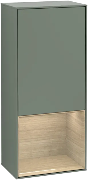 Obrázek VILLEROY BOCH Boční skříňka Finion, s osvětlením, 1 dvířka, 418 x 936 x 270 mm, olivový matný lak / dubová dýha #F550PCGM