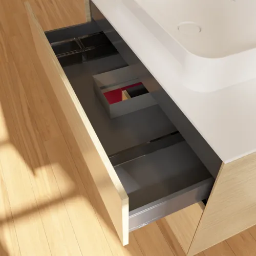 Bild von VILLEROY BOCH Finion Waschbeckenunterschrank, mit Beleuchtung, 2 Auszüge, 1000 x 603 x 501 mm, Oak Veneer / Peony Matt Lacquer / Glass White Matt #F651HBPC