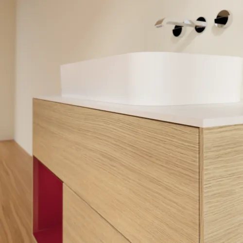 Bild von VILLEROY BOCH Finion Waschbeckenunterschrank, mit Beleuchtung, 2 Auszüge, 1000 x 603 x 501 mm, Oak Veneer / Peony Matt Lacquer / Glass White Matt #F651HBPC