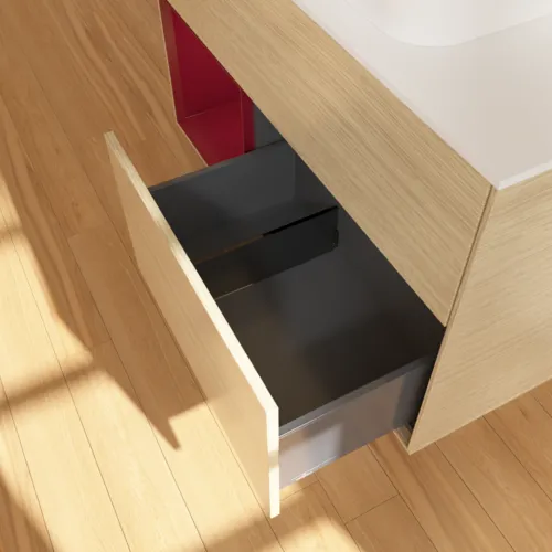 Bild von VILLEROY BOCH Finion Waschbeckenunterschrank, mit Beleuchtung, 2 Auszüge, 1000 x 603 x 501 mm, Oak Veneer / Peony Matt Lacquer / Glass White Matt #F651HBPC