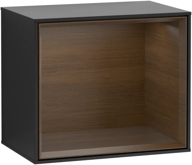 Obrázek VILLEROY BOCH Policový modul Finion, s osvětlením, 418 x 356 x 270 mm, černý matný lak / ořechová dýha #F580GNPD