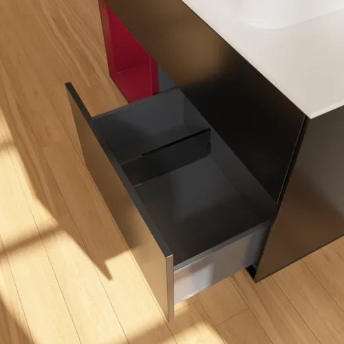 Bild von VILLEROY BOCH Finion Waschbeckenunterschrank, mit Beleuchtung, 2 Auszüge, 1000 x 603 x 501 mm, Black Matt Lacquer / Peony Matt Lacquer / Glass White Matt #F651HBPD