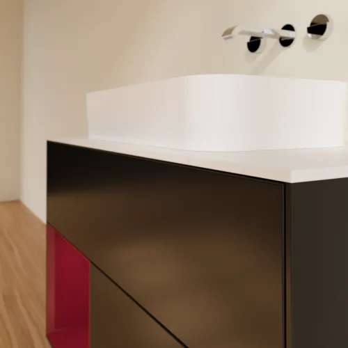 Bild von VILLEROY BOCH Finion Waschbeckenunterschrank, mit Beleuchtung, 2 Auszüge, 1000 x 603 x 501 mm, Black Matt Lacquer / Peony Matt Lacquer / Glass White Matt #F651HBPD