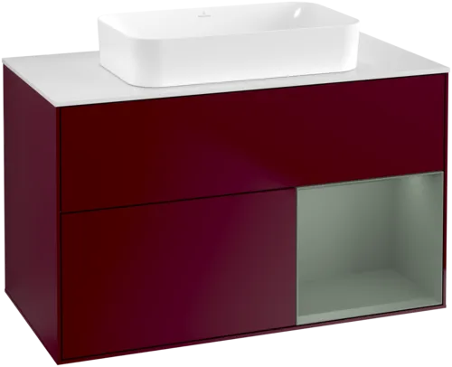 Bild von VILLEROY BOCH Finion Waschbeckenunterschrank, mit Beleuchtung, 2 Auszüge, 1000 x 603 x 501 mm, Peony Matt Lacquer / Olive Matt Lacquer / Glass White Matt #F661GMHB