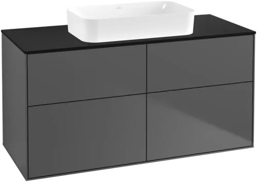 Bild von VILLEROY BOCH Finion Waschbeckenunterschrank, 4 Auszüge, 1200 x 603 x 501 mm, Anthracite Matt Lacquer / Glass Black Matt #F67200GK