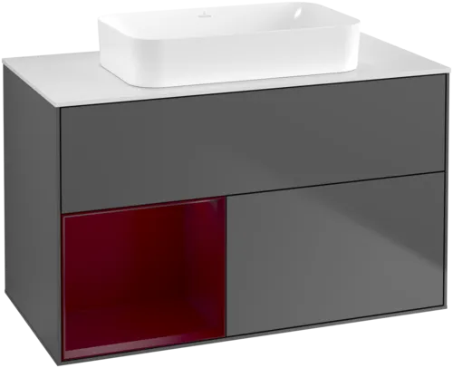 Bild von VILLEROY BOCH Finion Waschbeckenunterschrank, mit Beleuchtung, 2 Auszüge, 1000 x 603 x 501 mm, Anthracite Matt Lacquer / Peony Matt Lacquer / Glass White Matt #F651HBGK