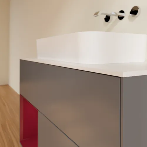 Picture of VILLEROY BOCH Finion Vanity unit, with lighting, 2 pull-out compartments, 1000 x 603 x 501 mm, Anthracite Matt Lacquer / Peony Matt Lacquer / Glass White Matt #F651HBGK