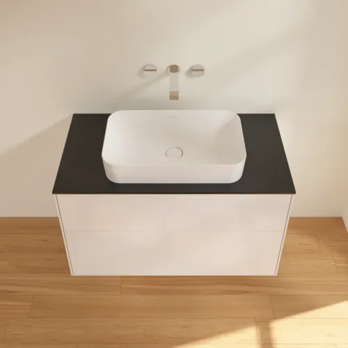 Bild von VILLEROY BOCH Finion Waschbeckenunterschrank, 2 Auszüge, 1000 x 603 x 501 mm, Glossy White Lacquer / Glass Black Matt #F64200GF