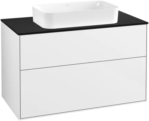 Bild von VILLEROY BOCH Finion Waschbeckenunterschrank, 2 Auszüge, 1000 x 603 x 501 mm, Glossy White Lacquer / Glass Black Matt #F64200GF