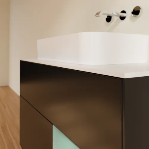 Bild von VILLEROY BOCH Finion Waschbeckenunterschrank, mit Beleuchtung, 2 Auszüge, 1000 x 603 x 501 mm, Black Matt Lacquer / Olive Matt Lacquer / Glass White Matt #F661GMPD