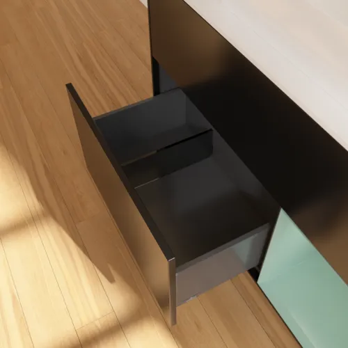 Bild von VILLEROY BOCH Finion Waschbeckenunterschrank, mit Beleuchtung, 2 Auszüge, 1000 x 603 x 501 mm, Black Matt Lacquer / Olive Matt Lacquer / Glass White Matt #F661GMPD