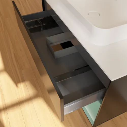 Bild von VILLEROY BOCH Finion Waschbeckenunterschrank, mit Beleuchtung, 2 Auszüge, 1000 x 603 x 501 mm, Black Matt Lacquer / Olive Matt Lacquer / Glass White Matt #F661GMPD