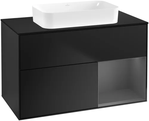 Bild von VILLEROY BOCH Finion Waschbeckenunterschrank, mit Beleuchtung, 2 Auszüge, 1000 x 603 x 501 mm, Black Matt Lacquer / Anthracite Matt Lacquer / Glass Black Matt #F662GKPD