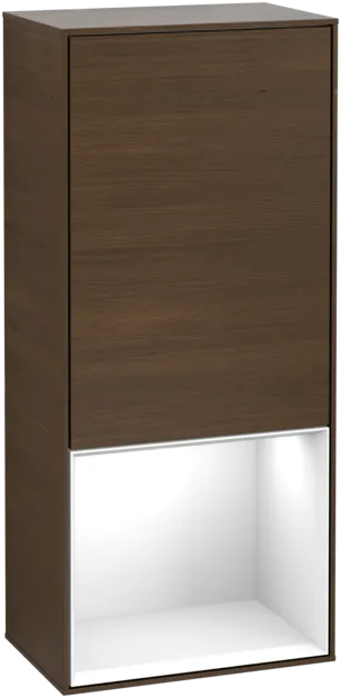 Bild von VILLEROY BOCH Finion Seitenschrank, mit Beleuchtung, 1 Tür, 418 x 936 x 270 mm, Walnut Veneer / Glossy White Lacquer #F540GFGN