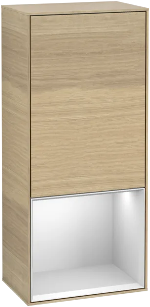 Obrázek VILLEROY BOCH Boční skříňka Finion, s osvětlením, 1 dvířka, 418 x 936 x 270 mm, dubová dýha / bílý matný lak #F540MTPC