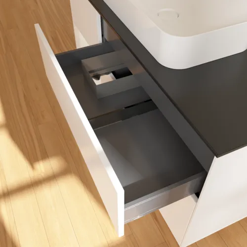 Bild von VILLEROY BOCH Finion Waschbeckenunterschrank, mit Beleuchtung, 3 Auszüge, 1200 x 603 x 501 mm, White Matt Lacquer / Glossy White Lacquer / Glass Black Matt #F702GFMT