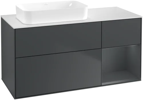 Bild von VILLEROY BOCH Finion Waschbeckenunterschrank, mit Beleuchtung, 3 Auszüge, 1200 x 603 x 501 mm, Midnight Blue Matt Lacquer / Midnight Blue Matt Lacquer / Glass White Matt #F691HGHG