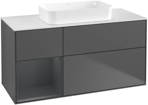 Bild von VILLEROY BOCH Finion Waschbeckenunterschrank, mit Beleuchtung, 3 Auszüge, 1200 x 603 x 501 mm, Anthracite Matt Lacquer / Midnight Blue Matt Lacquer / Glass White Matt #F701HGGK