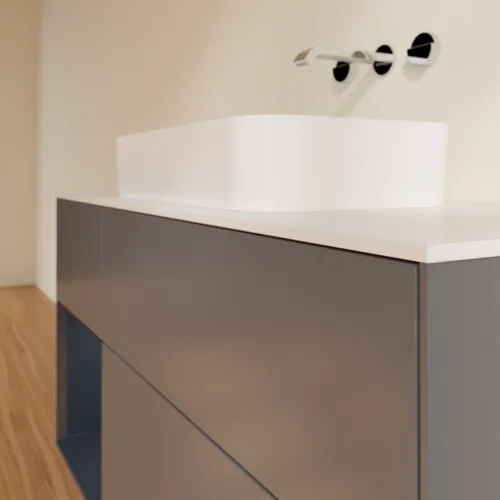 Bild von VILLEROY BOCH Finion Waschbeckenunterschrank, mit Beleuchtung, 3 Auszüge, 1200 x 603 x 501 mm, Anthracite Matt Lacquer / Midnight Blue Matt Lacquer / Glass White Matt #F701HGGK