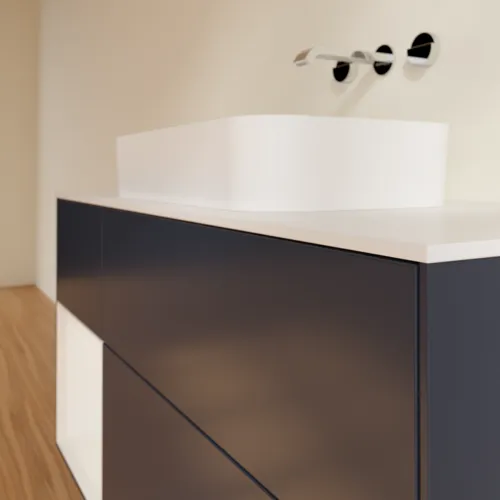 Bild von VILLEROY BOCH Finion Waschbeckenunterschrank, mit Beleuchtung, 3 Auszüge, 1200 x 603 x 501 mm, Midnight Blue Matt Lacquer / Glossy White Lacquer / Glass White Matt #F701GFHG