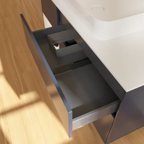 Bild von VILLEROY BOCH Finion Waschbeckenunterschrank, mit Beleuchtung, 3 Auszüge, 1200 x 603 x 501 mm, Midnight Blue Matt Lacquer / Glossy White Lacquer / Glass White Matt #F701GFHG