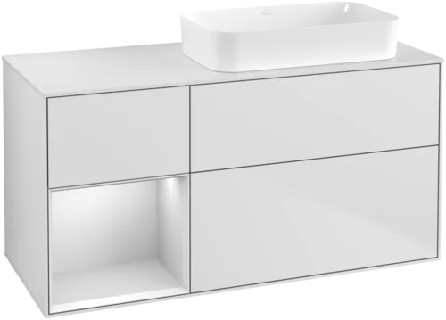 Bild von VILLEROY BOCH Finion Waschbeckenunterschrank, mit Beleuchtung, 3 Auszüge, 1200 x 603 x 501 mm, White Matt Lacquer / White Matt Lacquer / Glass White Matt #F681MTMT
